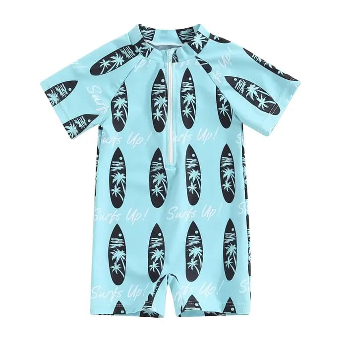 Maillot de bain à manches courtes pour bébé garçon, vêtements de plage pour tout-petits, imprimé arbre mignon, barboteuse à fermeture éclair, maillots de bain trempés pour garçons