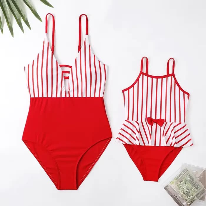 Maillots de bain à rayures assortis pour la famille, tenues à volants, maillots de bain mère et fille, vêtements de bikini maman et moi, robe de natation pour enfants