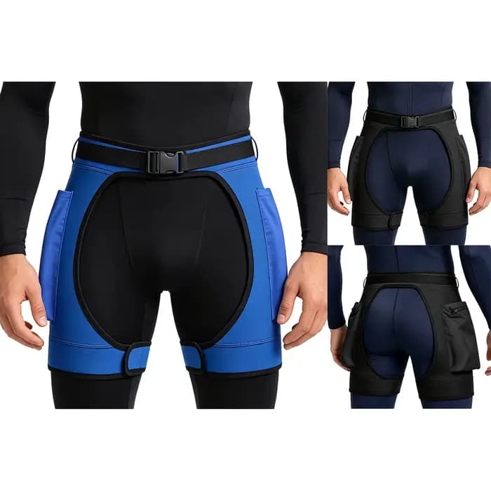 Combinaison de plongée réglable pour hommes et femmes, short de bain avec harnais à la taille et poches, fermeture auto-agrippante réglable, maillot de bain