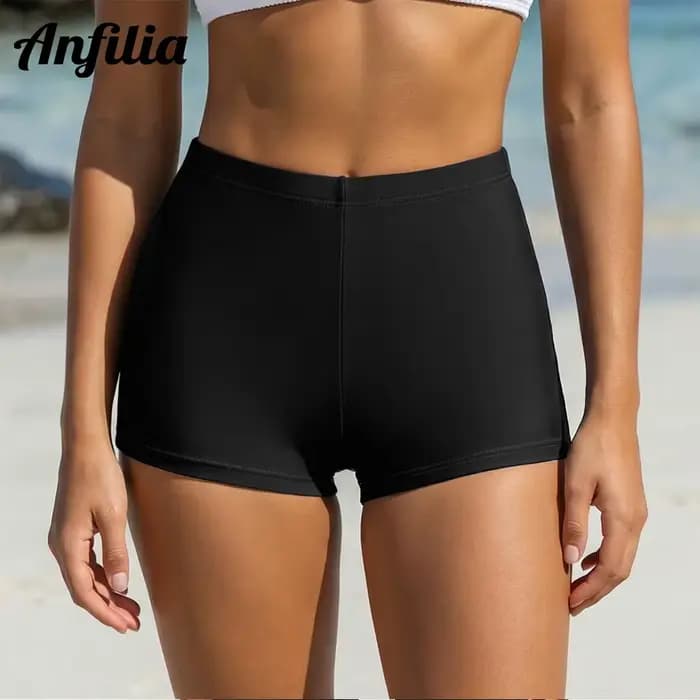 Anfilia Short de bain pour femme, short de bain extensible, bas de tankini uni, bas de maillot de bain sport