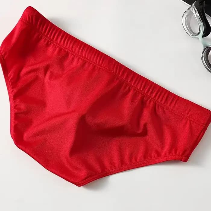 Slip de bain homme couleur unie taille basse avec cordon de serrage, séchage rapide, double couche, short de plage anti-embarras