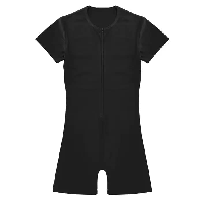 Maillot de bain une pièce pour hommes, manches courtes, fermeture éclair, brillant, doux, Boxer, body, plage, piscine, fête, protection contre les éruptions cutanées