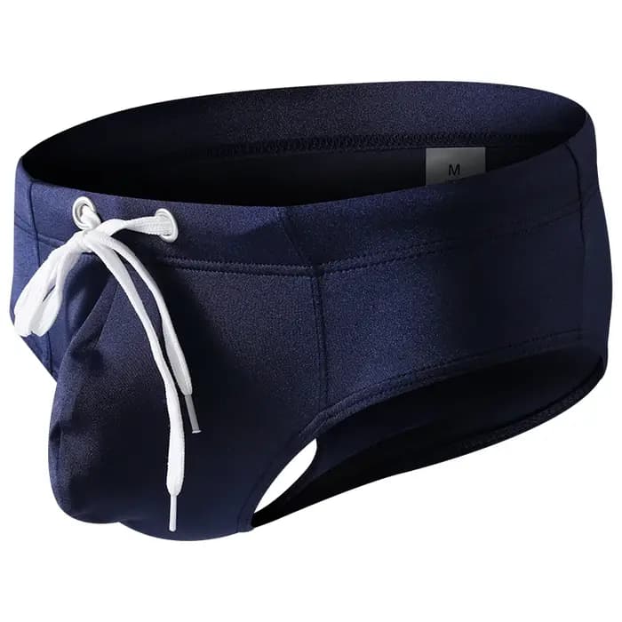 Slip de bain homme couleur unie taille basse avec cordon de serrage, séchage rapide, double couche, short de plage anti-embarras