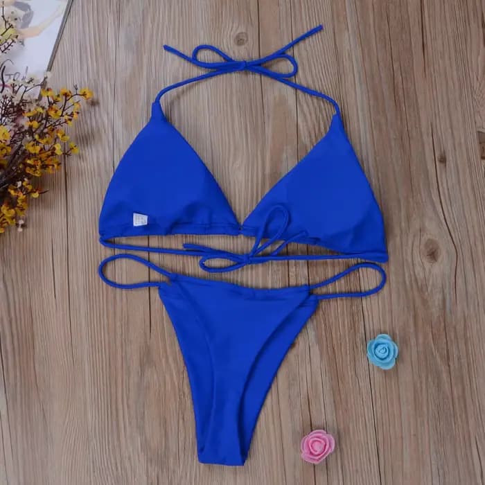 Sexy string Bikini ensemble côté licou cravate maillot de bain dames sangle fendue réglable pansemen