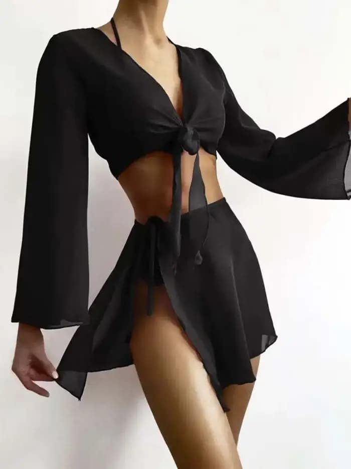 Ensemble de 4 bikinis string 2026 pour femmes avec haut et robe, maillot de bain noir, maillot de bain halter pour femme, vêtements de plage, maillot de bain, tenue de bain d'été