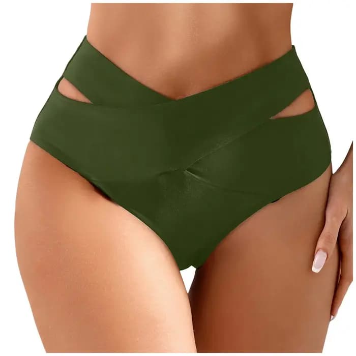 Slip de bain taille haute en V avec bretelles croisées, bas de maillot de bain uni pour femme, coupe latérale, bas de bikini, maillot de bain de plage