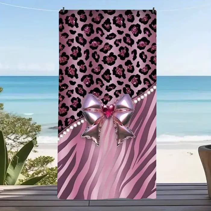 Serviette de plage en microfibre à motif léopard avec nœud papillon, motif guépard rose, serviette de bain tendance, esthétique Y2K, serviettes de bain pour voyage