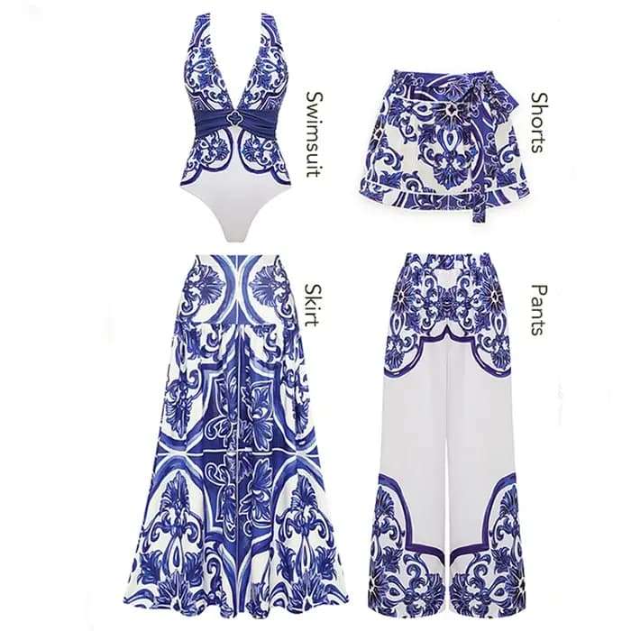 Femme maillots de bain 2025 robe de plage col en V classique majolica série motif imprimé une pièce maillot