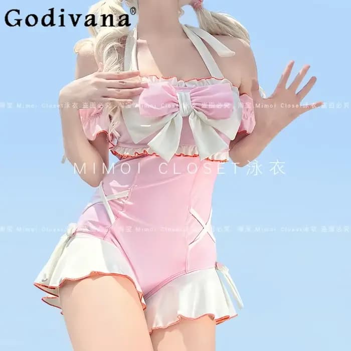 Été nouveau rose Dopamine Lolita doux filles mignon une pièce maillot de bain étudiant Kawaii plage vacances
