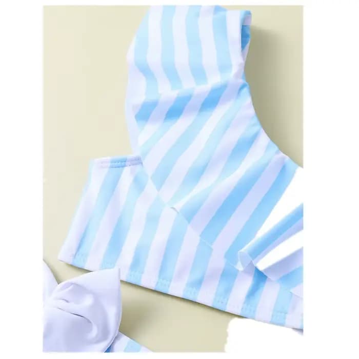 Filles à volants nœud Bikini deux pièces maillot de bain enfants rayé une épaule maillots