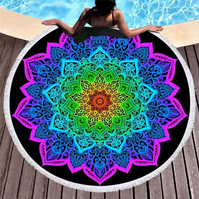 Serviettes de plage rondes à motifs mandala, 150cm, pour l'été, optique géométrique, pour le bain, l