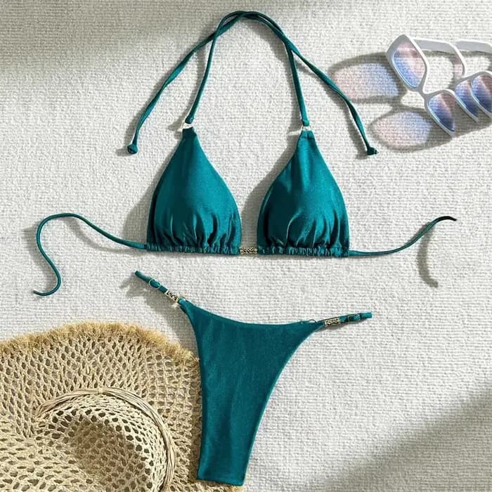 Maillots de bain unis licou String Triangle Bikinis ensembles Micro