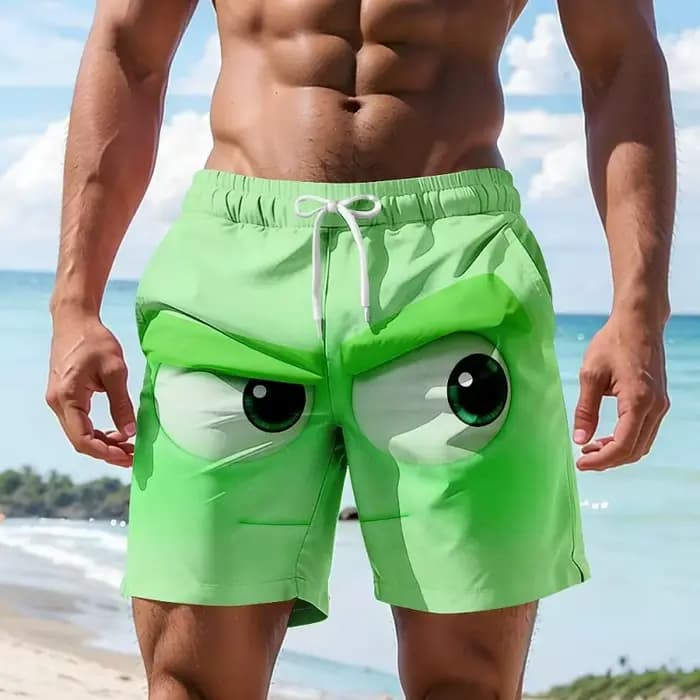 Maillot de bain pour hommes avec motif de visage de dessin animé amusant, short décontracté imprimé en 3D, short de plage ample pour l'été, style Hawaï, surf