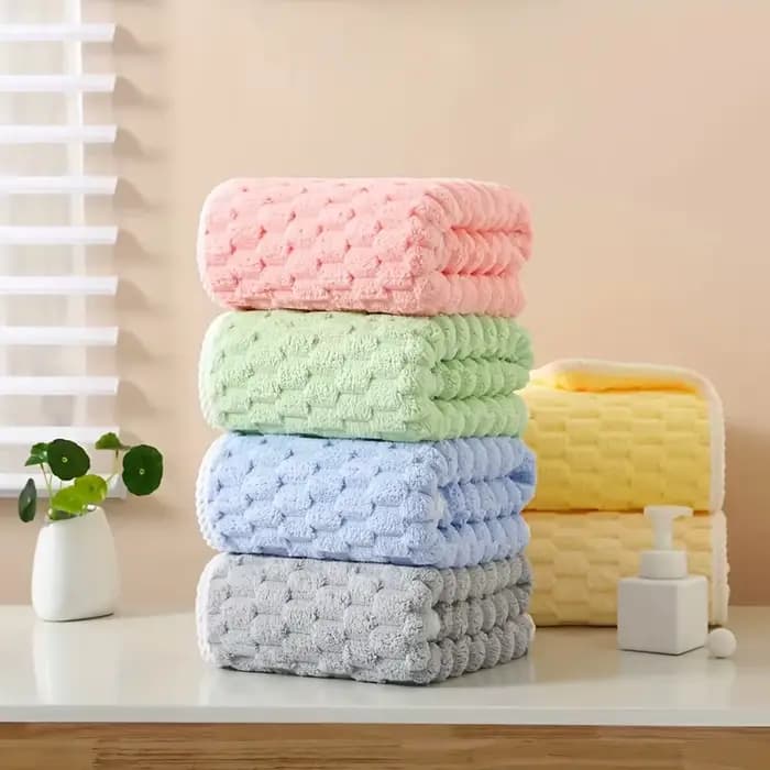 Grands serviettes de bain en microfibre polaire corail épaisse de couleur unie