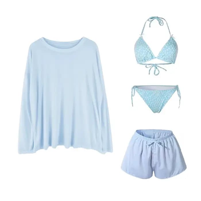 Ensemble de maillots de bain pour femmes à lacets, vêtements de plage, protection solaire, 4 pièces,
