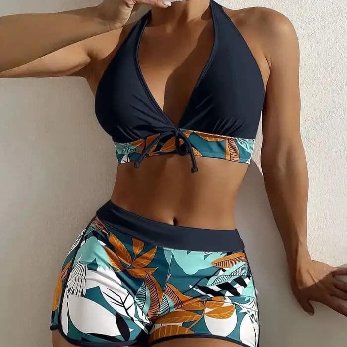 Licou Bikini ensemble maillot de bain court femmes taille haute maillots