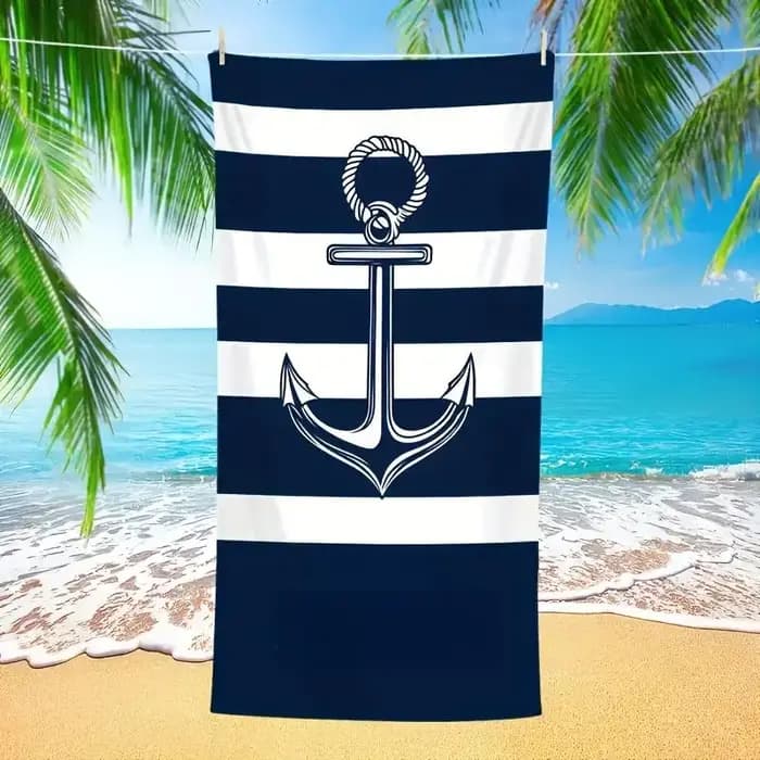 1 serviette de plage ancre nautique, serviette multi-usage pour la plage, la piscine, le surf, le yoga, idéale pour adultes, enfants, bain à domicile et utilisation estivale en extérieur