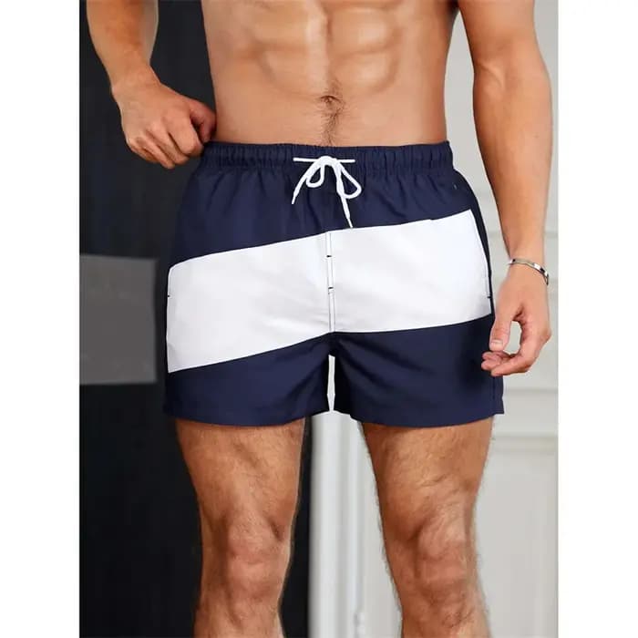 Short de plage à motif de rayures colorées pour hommes, maillot de bain imprimé en 3D, couture colorée, short de planche hawaïen d'été, pantalon court ample