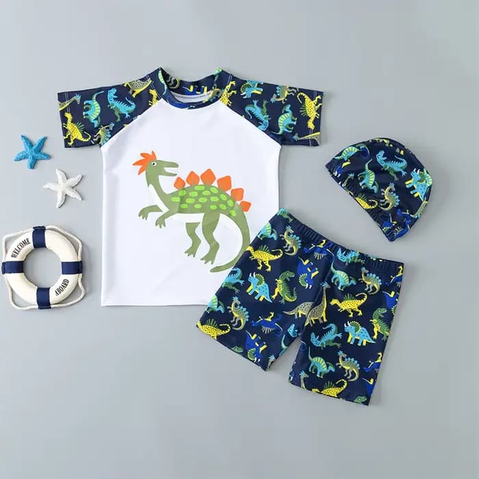 Été enfants maillot de bain garçons fendu à manches courtes dessin animé mignon séchage rapide