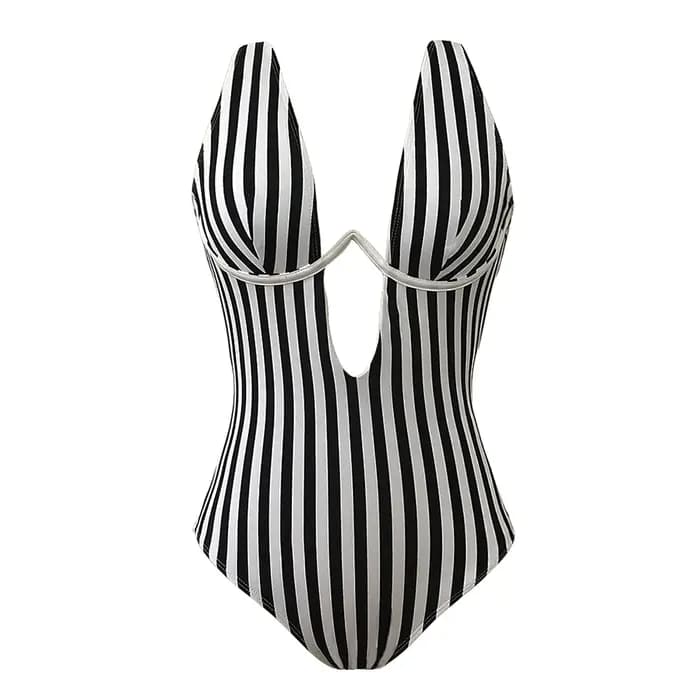 S - XL V forme fil rayé une pièce maillot de bain femmes maillots