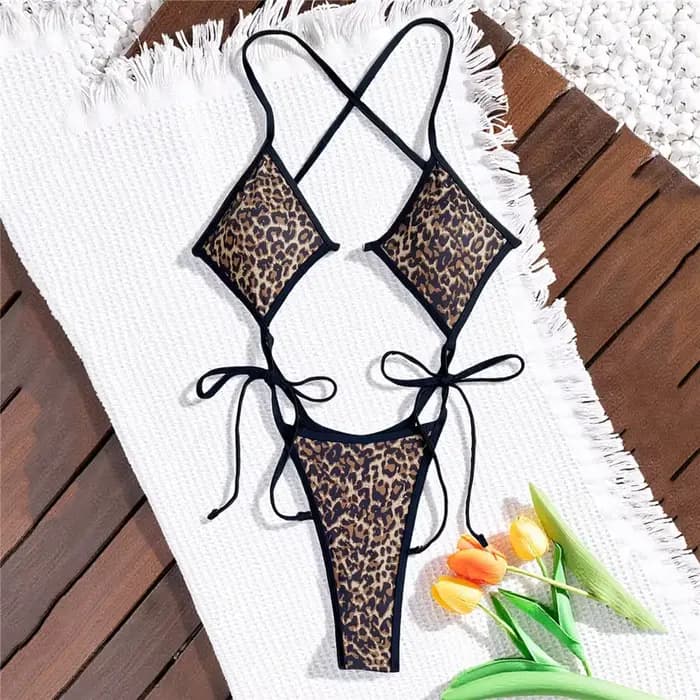 Maillots de bain une pièce à imprimé léopard pour femmes, bikini triangle à lacets, maillot de bain 2026, monokini ajouré, maillot de bain d'été