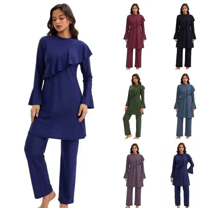Maillots de bain modestes pour femmes musulmanes, à volants, couvrants, burkini islamique arabe, 3 pièces, vêtements de bain