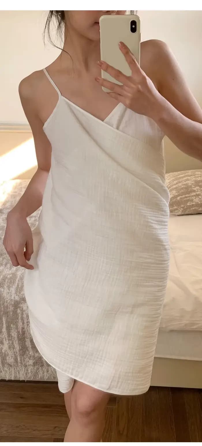Nouveauté dames couleur unie peignoir à bretelles serviette de bain dos nu enveloppant