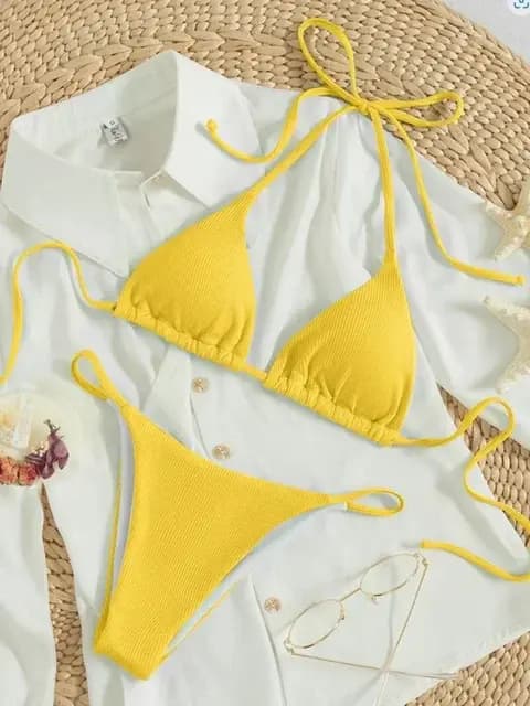 String Bikinis 2024 Femmes Sexy Triangle Maillot De Bain Solide Blanc Maillots