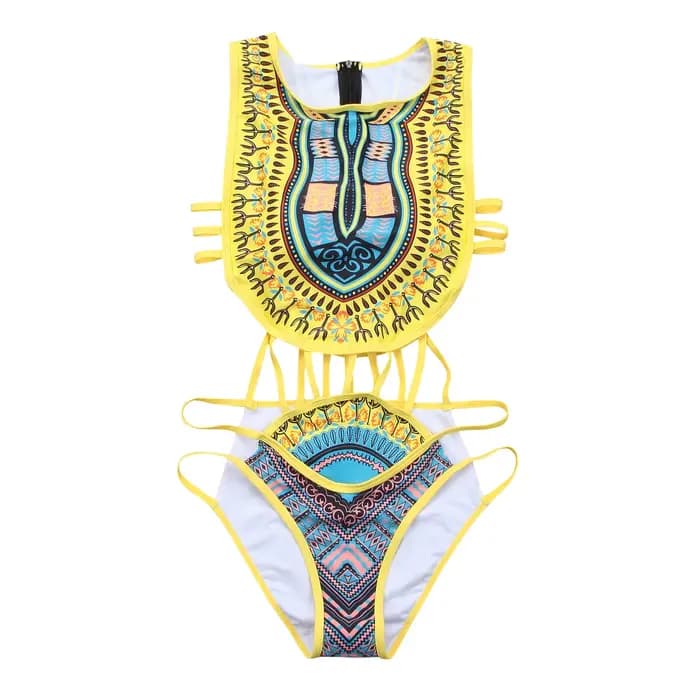 Maillot de bain une pièce pour femmes africaines, Design à franges ethniques, Monokini, ajouré, dos nu, jaune, blanc, grande taille, offre spéciale