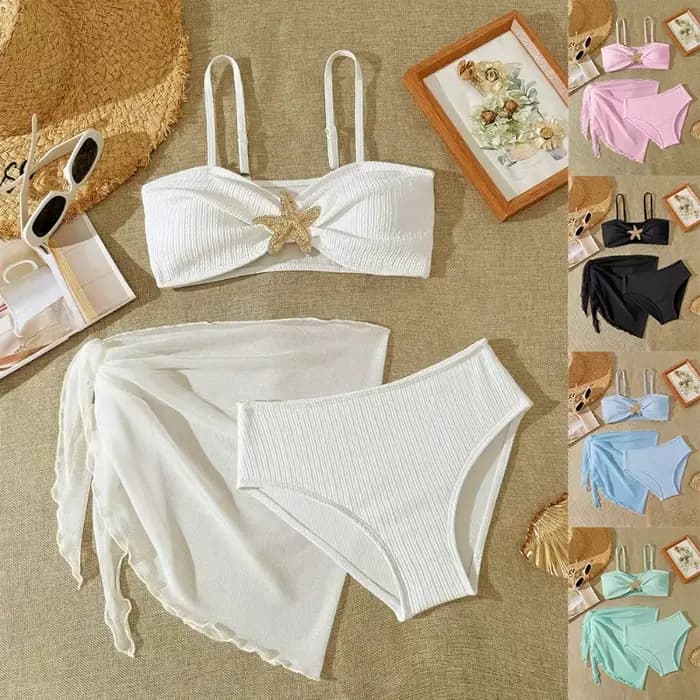 Maillots de bain trois pièces pour adolescentes UNITIM, ensemble de maillots de bain bikini pour filles avec étoile, 8-12 ans, maillot de bain pour plage et piscine
