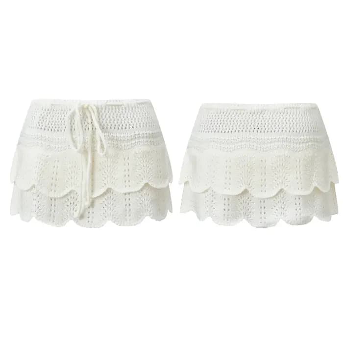 Jupe de plage pour femmes, cache-maillot, taille à cordon, ajourée, mini-jupe superposée, été 2026, pour la plage et la piscine