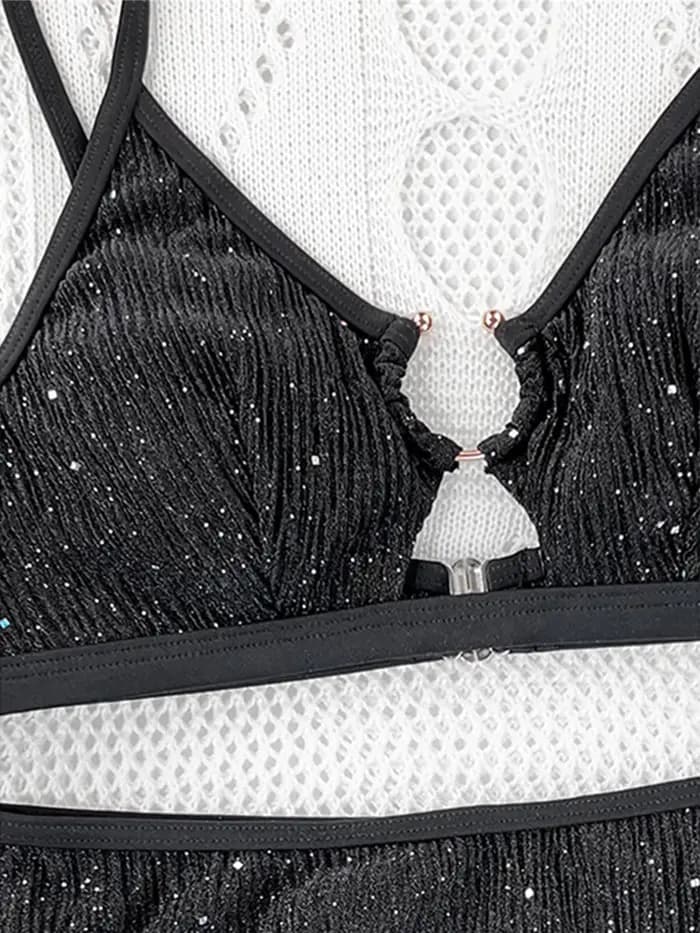 Maillot de bain féminin à découpes scintillantes, bikini taille haute, ensemble deux pièces, K5389