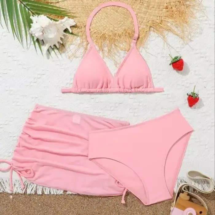 8-12Y filles Bikini maillot de bain avec cordon jupe de plage enfants maillot de bain 3 pièces Biquini Infantil maillot de bain pour enfants adolescents