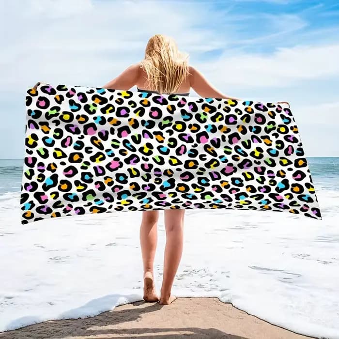 1 serviette de plage à imprimé léopard néon, adaptée au yoga, à la natation, au camping, aux grandes serviettes de bain, aux accessoires de voyage essentiels