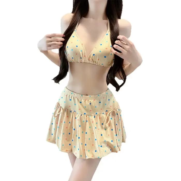 Maillot de bain trois pièces coloré à pois pour femme