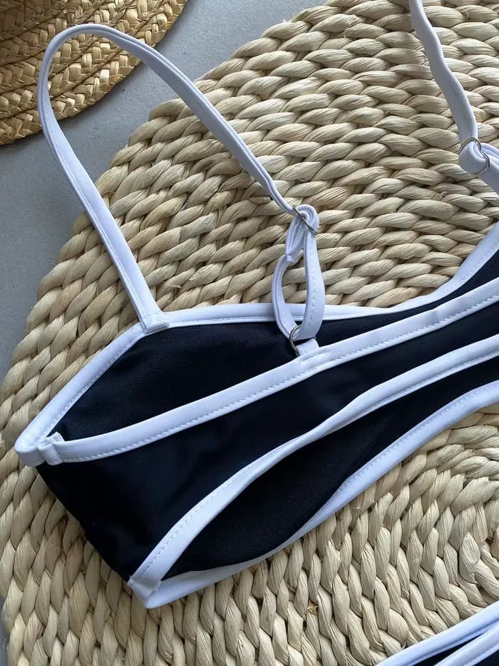 Noir 2 pièces Bikini ensemble maillot de bain 2025 Vintage taille haute maillots