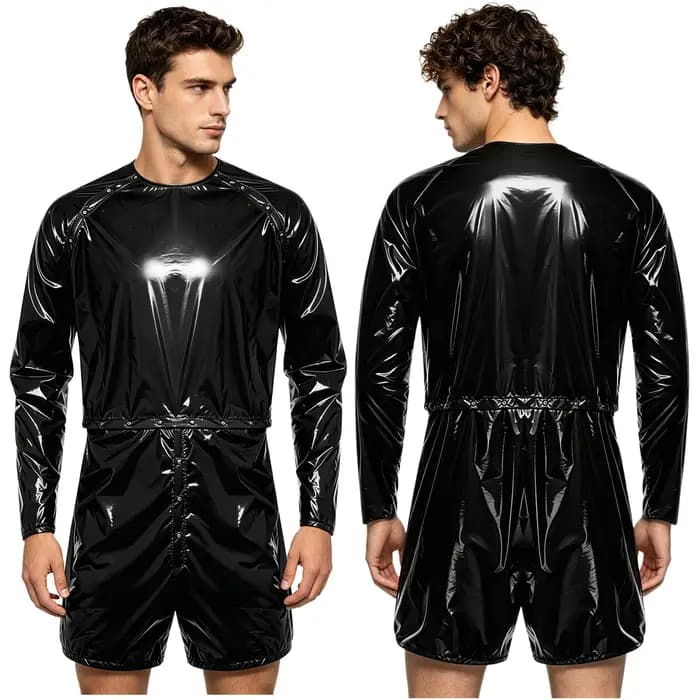 Maillot de bain une pièce brillant imperméable pour homme, avec découpes, manches longues, short boxer détachable, combinaison de plage
