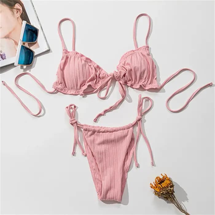 Sexy fronde Bikini Micro String extrême maillot de bain rose Bikinis ensemble