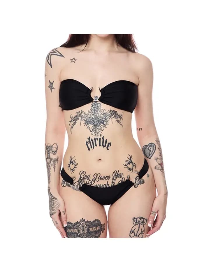 Ensemble bikini sans bretelles couleur unie style américain Harajuku gothique punk sombre sexy Spice Girls