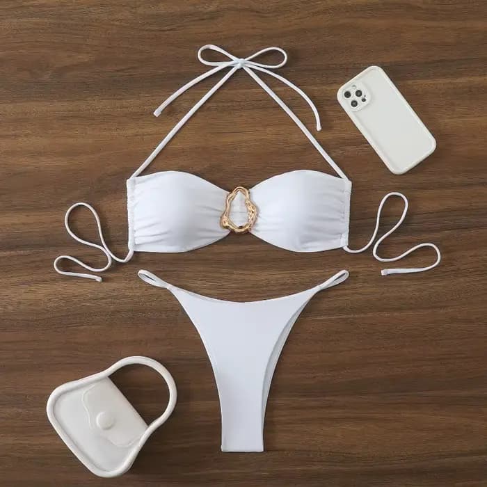 Ensemble de bikini string pour femmes, vêtements de plage tendance, maillot de bain triangle sexy, maillot de bain brésilien deux pièces, maillot de bain uni