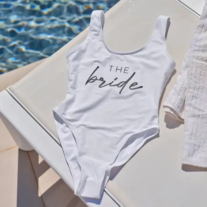 Blanc la mariée maillot de bain plage poule fête maillot de bain mariée pour être cadeau poule fête faveurs nuptiale Bachelorette fête fournitures