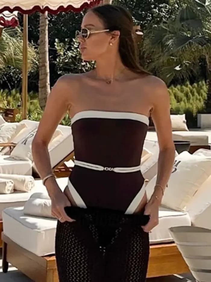 Nouveau Maillot de Bain Bandeau Sexy 2026 pour Femme, Maillot de Bain Une Pièce, Combinaison Patchwork, Monokini, Tenue de Plage