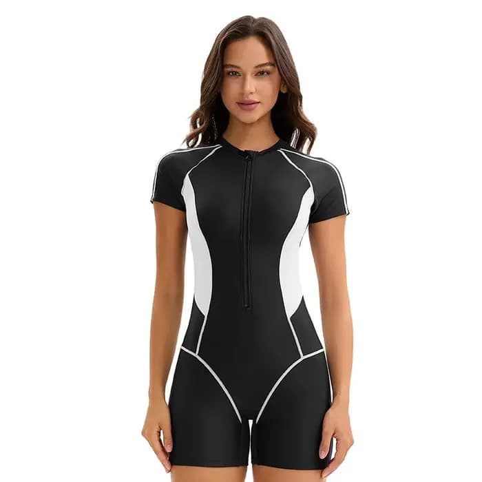 Maillot de bain une pièce athlétique à manches courtes pour femmes