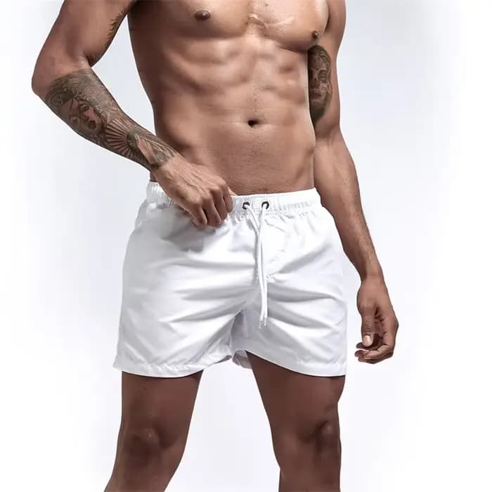 Shorts de bain pour hommes avec doublure en maille, poches latérales, shorts de plage unis, séchage rapide, légers, avec cordon de serrage, vêtements de bain d'été