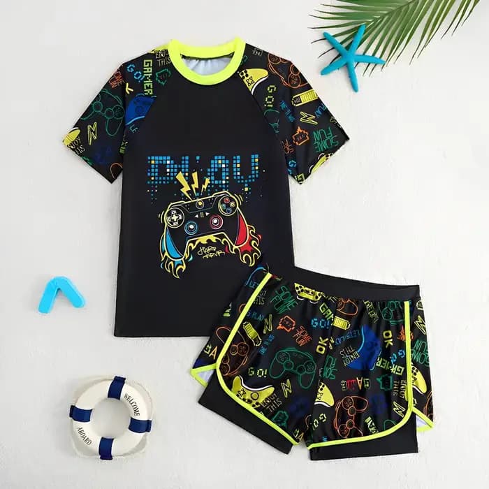 Maillot de bain deux pièces pour garçons 2026 avec short imprimé