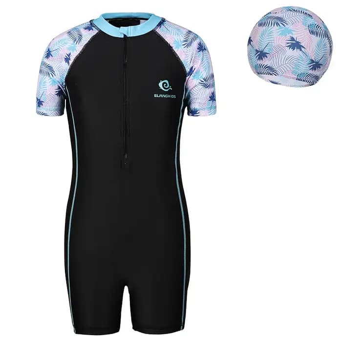 Maillot de bain enfant fille fermeture éclair une pièce costume enfants crème solaire séchage rapide à manches courtes