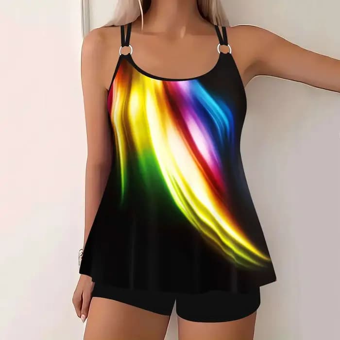 Maillot de bain deux pièces grande taille pour femme, tankini amincissant, couvrant le ventre, avec short conservateur pour la natation et les sports nautiques