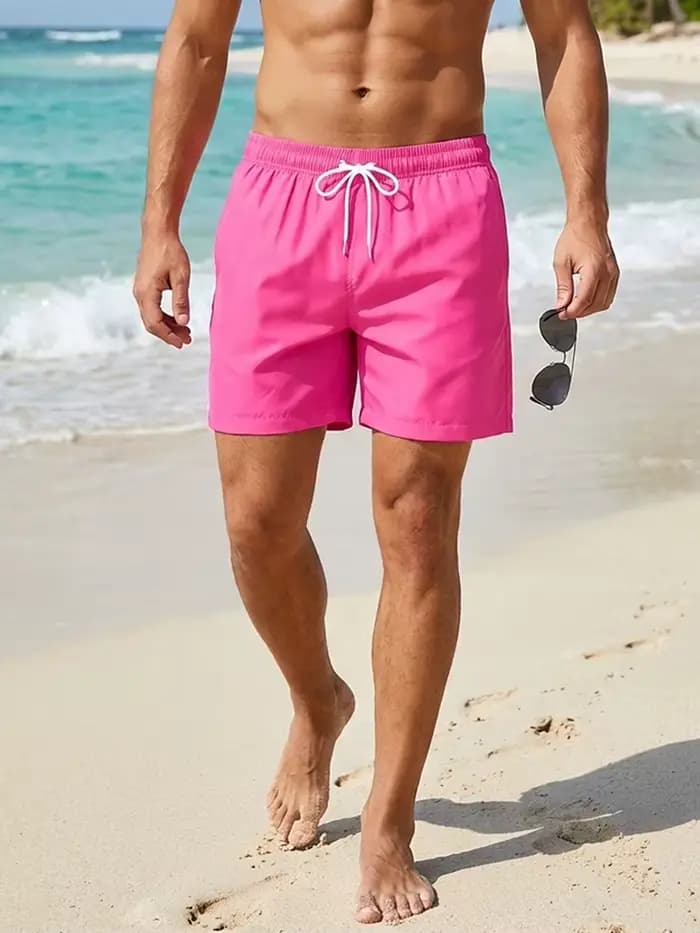 Maillot de bain pour hommes avec doublure en maille poches latérales short de plage solide séchage rapide léger cordon