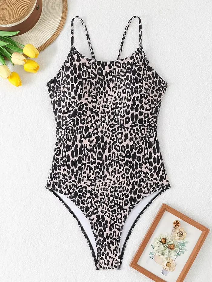 Maillot de bain une pièce sexy imprimé léopard pour femme 2026 – Maillot de bain bandeau échancré pour femme – Tenue de plage monokini