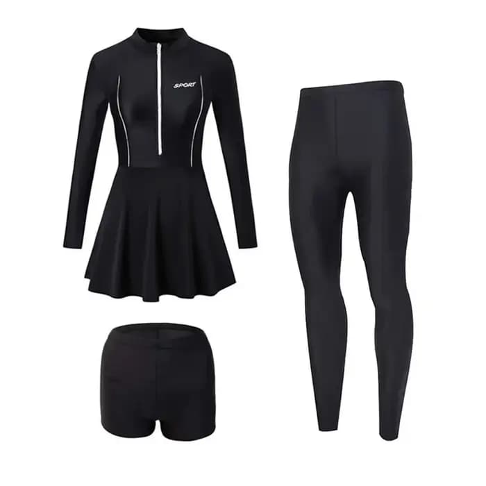 3pcs Beachwear Long Sleeve Swimsuit Tights Bikini Underwater Clothings Swim Dress with Pants Solid Color Sun Protection